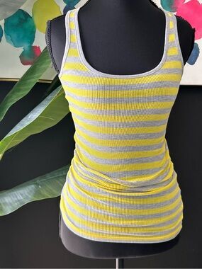 Aeropostale Striped Yellow & Gray Ribbed Tank Top - Women